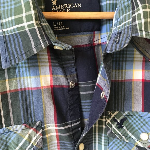 Men's American Eagle Plaid Long Sleeve Button Up Shirt, Size L - Picture 8 of 12